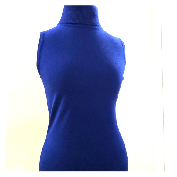 Cable & Gauge Sweaters - CABLE & GAUGE:  Cobalt Blue Sleeveless Turtleneck